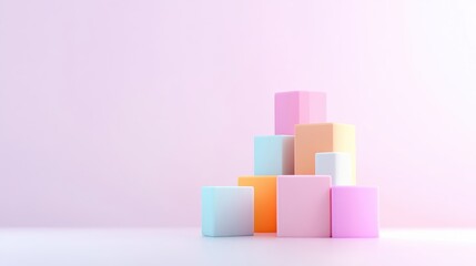 Obraz premium Pastel Cubes Colorful Arrangement Minimalist Style Soft Lighting Stacked Geometric Composition Product Display Abstract Shapes Soft Pink Background Sweet Branding Mockup