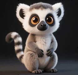 Adorable Cartoon Lemur with Big Eyes and Fluffy Tail