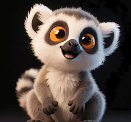 Adorable Cartoon Lemur with Big Eyes and Fluffy Tail