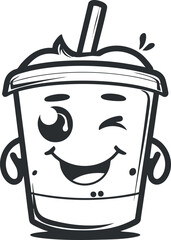A cheerful cartoon drink character with a smiling face and straw, perfect for fun illustrations.