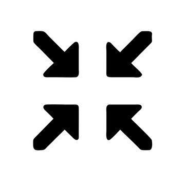 Four black arrows pointing towards the center on a white background indicating shrinking or reducing size