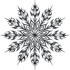 Naklejka premium Stylized black snowflake design featuring intricate patterns and symmetrical shapes for winter themes.