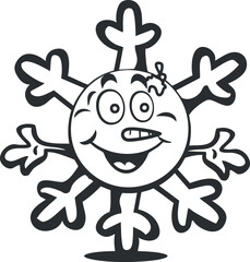 A cheerful cartoon snowman character with a playful expression and snowflakes in winter theme.