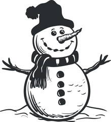 A cheerful snowman wearing a hat and scarf, perfect for winter and holiday themes.