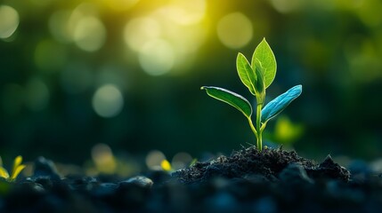 Young Green Plant Sprout Growing in Rich Soil Sunlight Nature Ecology Environmental Conservation Sustainable Growth New Life Beginning Fresh Start Vibrant Green Leaves Hopeful Future Natural Beauty   