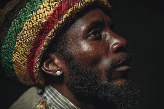 Man Wearing Rasta Hat. International Reggae Day Concept.