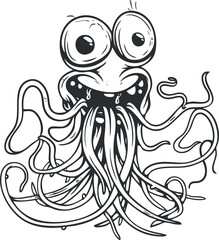 A whimsical cartoon octopus character with large eyes and a playful expression, ideal for children's illustrations.
