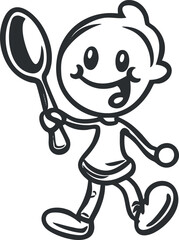 A cheerful cartoon character holding a spoon, perfect for illustrating cooking and food themes.