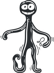 A whimsical cartoon character with a playful design and a big smile, showcasing joy and creativity.