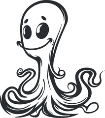 A playful cartoon octopus character with a smiling face and waving tentacles.