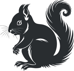 A stylized silhouette of a playful squirrel with a bushy tail and curious expression.