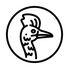 cassowary head on round shape outline icon. cassowary side view black line illustration.
