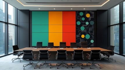 Sustainability conference room feature mural marries green initiative modern business pattern artwork us abstract leaf motif intertwined circuit pattern large wall emphasizing eco friendly strategy