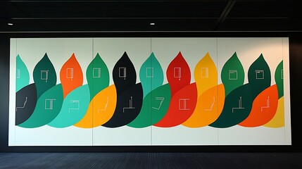 Sustainability conference room feature mural marries green initiative modern business pattern artwork us abstract leaf motif intertwined circuit pattern large wall emphasizing eco friendly strategy