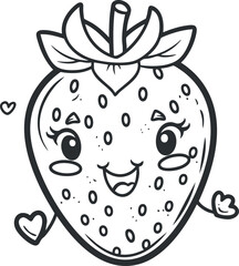 A cheerful cartoon strawberry character with a happy face and playful expression.