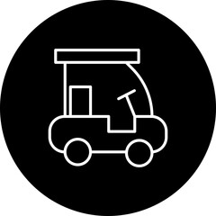 Golf Cart Vector Line Black Circle Icon Design