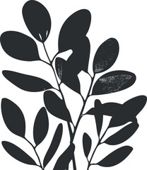 A minimalist silhouette of leafy branches perfect for botanical themed designs or decoration.