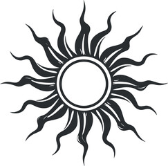A stylized black sun symbol with wavy rays and a circular center representing energy and warmth.