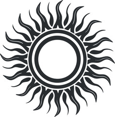 Stylized sun icon with wavy rays radiating outward in a bold black and white design