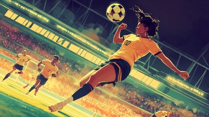 Exciting soccer match at a vibrant stadium during midday with players in action and spectators cheering passionately