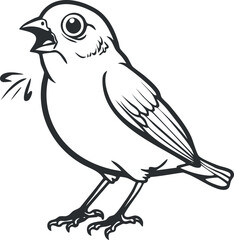 A charming illustration of a singing bird in profile with detailed feathers and expressive features.
