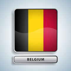 Belgium flag square button Isolated on color gradient background. Exclusive Icon flag