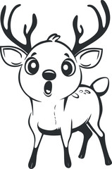 A cute cartoon deer with antlers expressing surprise in a playful style.