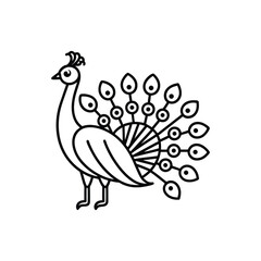 Fototapeta premium This vector illustration shows a cartoon peacock, a beautiful bird with ornamental feathers, set against a white background in a nature-inspired design