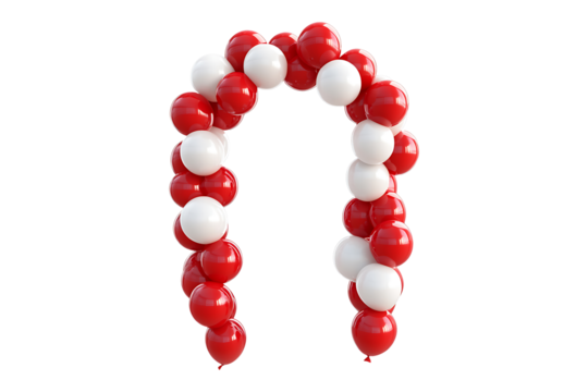 A rectangular arch of red and white balloons isolated on transparent background