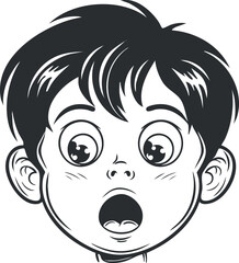 A surprised cartoon boy with wide eyes and an open mouth expressing shock or excitement.