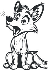 A playful cartoon fox character with a cheerful expression sitting down and looking happy.