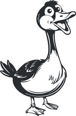 A playful cartoon duck character with a cheerful expression and animated features.