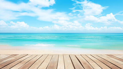 Fototapeta premium wooden table and blue sky
