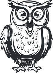 A playful cartoon owl with big eyes and a surprised expression, perfect for educational materials.