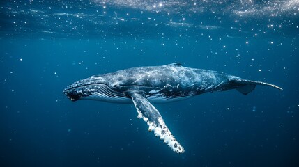 Obraz premium Majestic Humpback Whale Underwater Ocean Wildlife Photography Blue Water Nature Scene Peaceful Aquatic Animal Deep Sea Marine Life Photography Stunning Wildlife Image Breathtaking Underwater World 