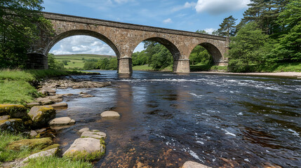 Fototapeta premium Stone Arch Bridge Over River Landscape