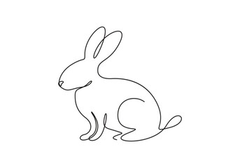 Continuous single line drawing of cute rabbit. One line art of beautiful bunny. Doodle hand drawn vector illustration