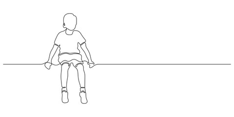 Continuous one line drawing of sitting young man thinking. Single line art young man thinking. Doodle vector illustration