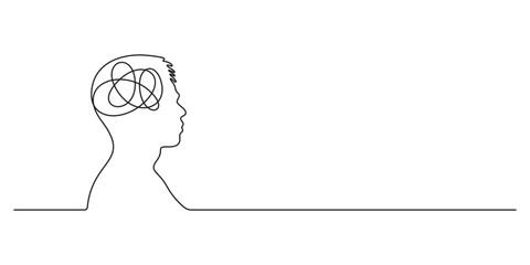 Continuous one line drawing of human head and brain for psychology concept minimalist design doodle vector illustration