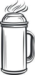 A stylized illustration of a steaming beer mug perfect for beverage-related themes.