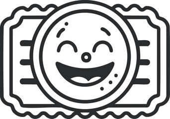 A playful cartoon illustration of a smiling face on a banknote design.