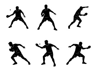 table tennis player silhouette set, isolated background