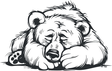 A cartoon illustration of a sleeping bear resting peacefully on the ground.