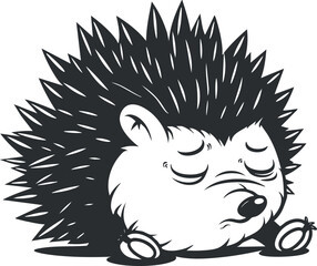 A cute cartoon hedgehog character sleeping peacefully with expressive features and spines.