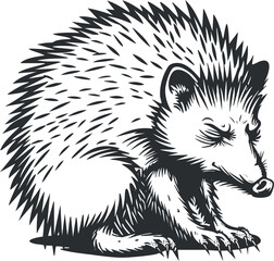 A detailed illustration of a hedgehog with spines and a cute expression.