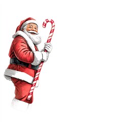 Santa carrying a candy cane and smiling
