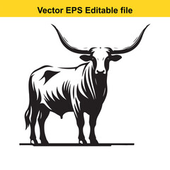 Longhorn cattle vector silhouetted 