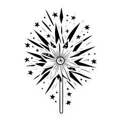 Stylized Floral Burst with Celestial Star Orbits