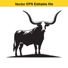 Longhorn cattle vector silhouetted 