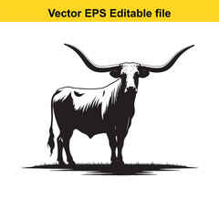 Longhorn cattle vector silhouetted 